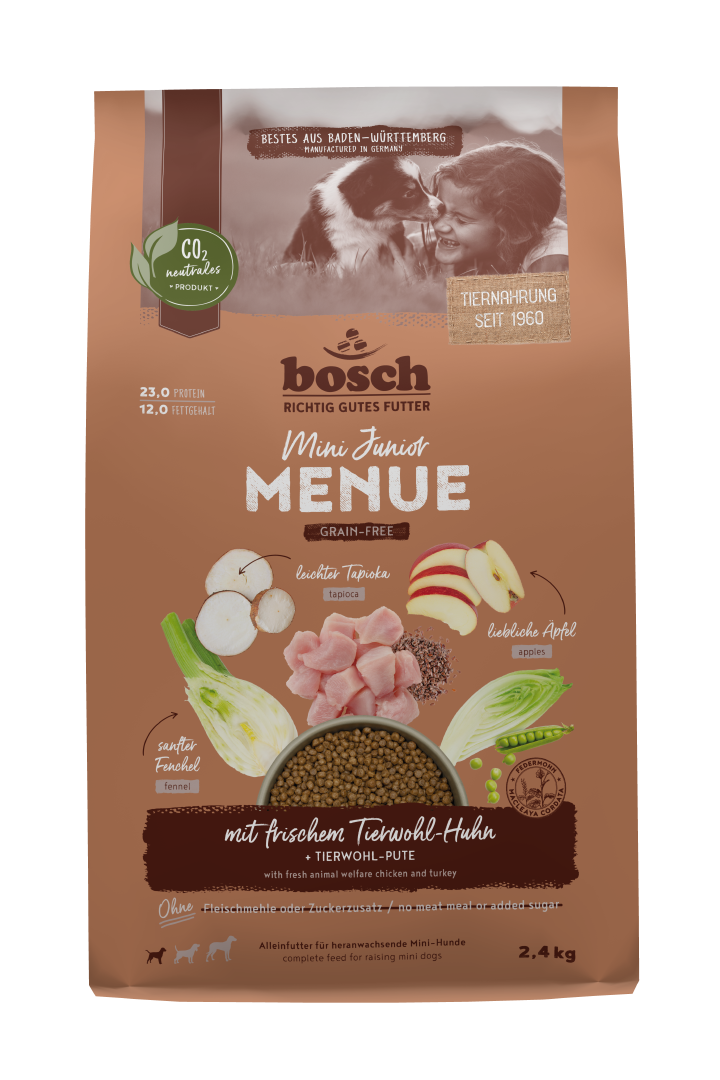 bosch Hunde-Trockenfutter HPC Menue Mini Junior mit Tierwohl-Huhn getreidefrei